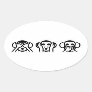 3 kluge Affen Emoji Ovaler Aufkleber