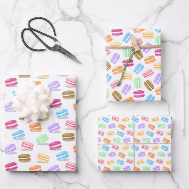 3 Koordinationsmuster farbige Makaronen Geschenkpapier Set (Vorderseite)