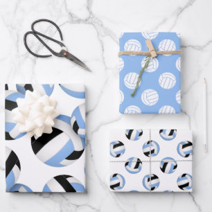 3 koordiniert hellblaue Volleyballbälle Geschenkpapier Set
