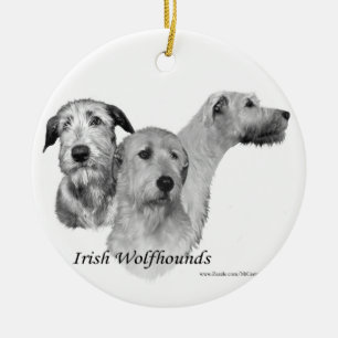 3 Köpfe des irischen Wolfhound Keramikornament