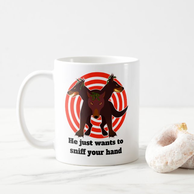 3-köpfiger Cerberus Will er einfach, sich die Hand Kaffeetasse (Mit Donut)