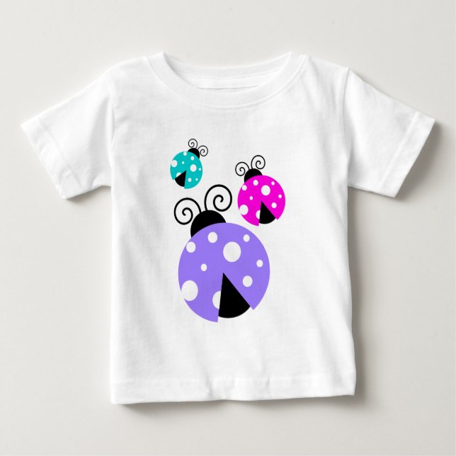 3 Ladybugs in Lila rosa und blau Baby T-shirt (Vorderseite)