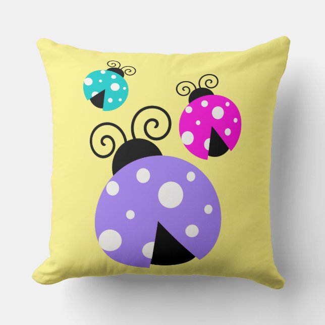 3 Ladybugs in Lila rosa und blau Kissen (Vorderseite)