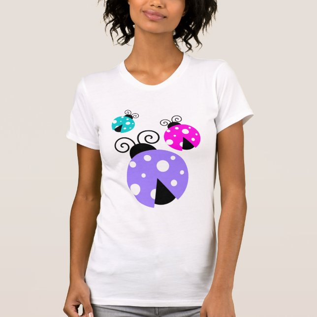 3 Ladybugs in Lila rosa und blau T-Shirt (Vorderseite)