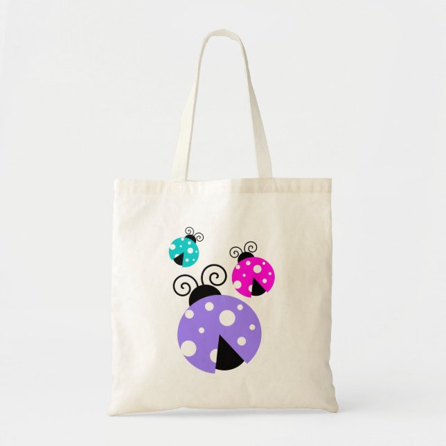 3 Ladybugs in Lila rosa und blau Tragetasche (Vorne)