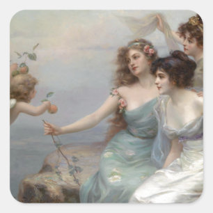 3 Ladys and Angel Quadratischer Aufkleber