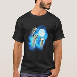 3 Lama Heulen am Mond Farbige Blaue T-Shirt