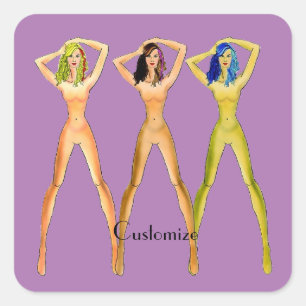 3 langbeinige Ladys Stehend Thunder_Cove Quadratischer Aufkleber