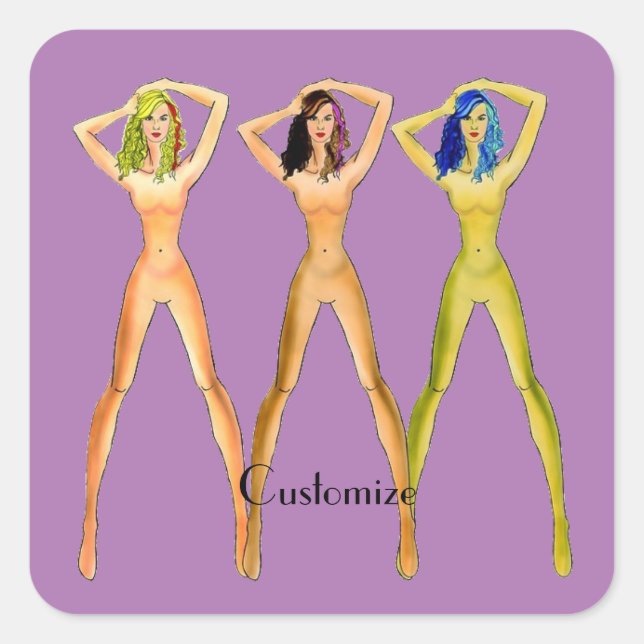 3 langbeinige Ladys Stehend Thunder_Cove Quadratischer Aufkleber (Vorderseite)