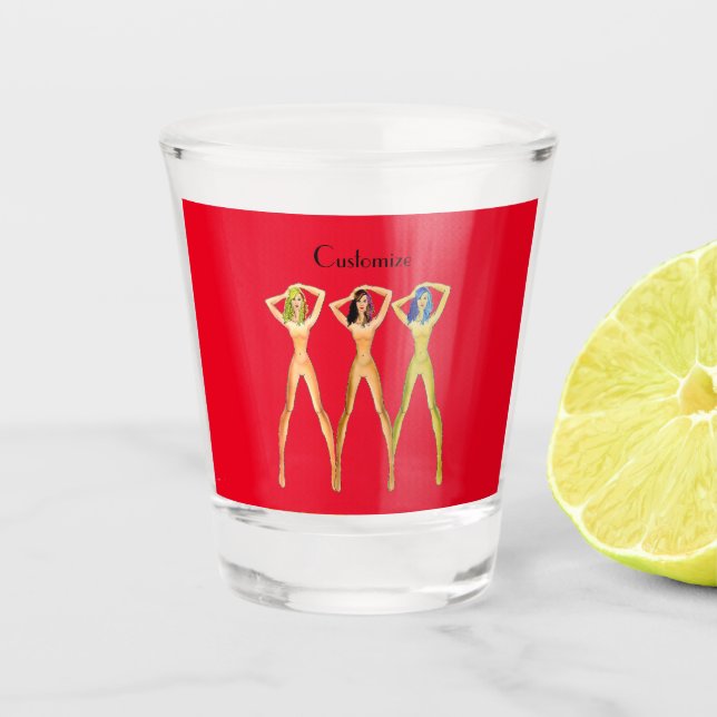 3 langbeinige Ladys Stehend Thunder_Cove Schnapsglas (Vorderseite)