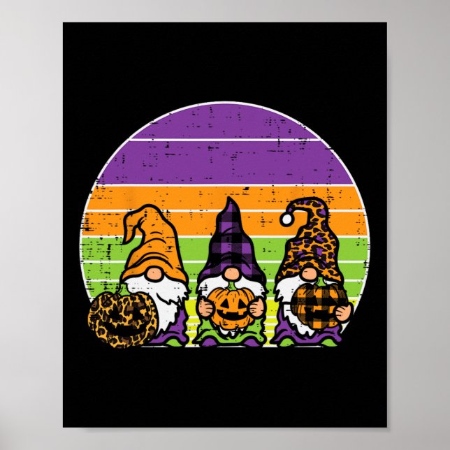 3 Leopard Kariert Gnomes Pumpkin Retro Halloween C Poster (Vorne)