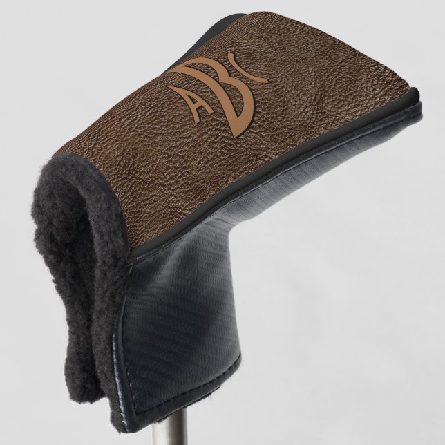 3 Letter Monogram Initial Beige Brown Leather Look Golf Headcover (3/4 Vorderseite)
