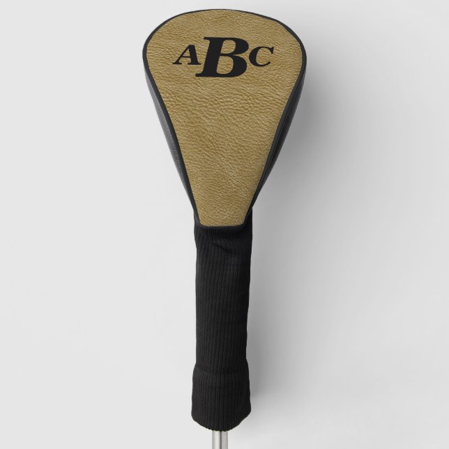 3 Letter Monogram Initial Beige Brown Leather Look Golf Headcover (Vorderseite)