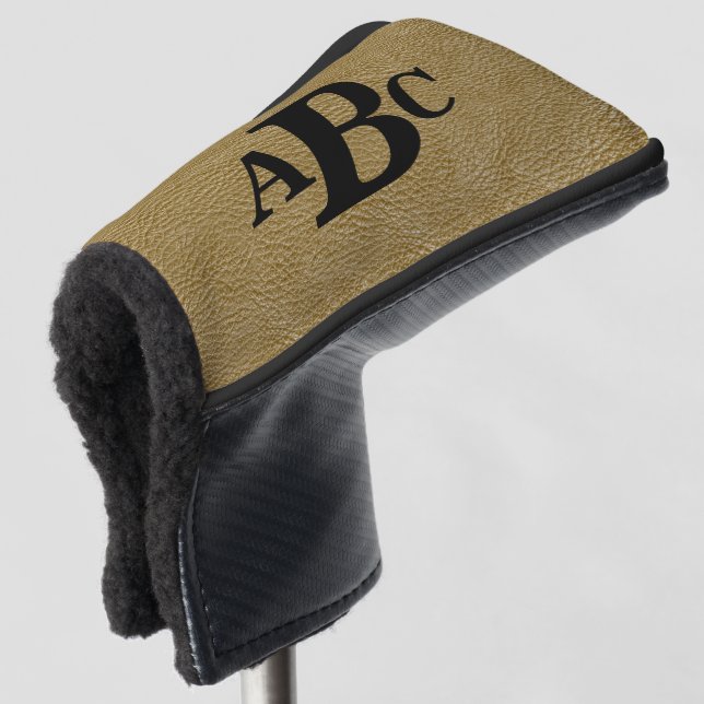 3 Letter Monogram Initial Beige Brown Leather Look Golf Headcover (3/4 Vorderseite)