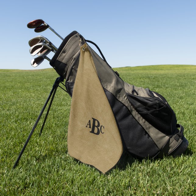 3 Letter Monogram Initial Beige Brown Leather Look Golfhandtuch (Gras)