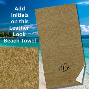 3 Letter Monogram Initial Beige Brown Leather Look Strandtuch