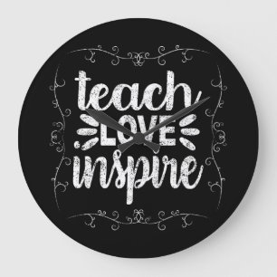 3- Liebe Lehren Inspirieren Shirt, Retro Vintage L Große Wanduhr