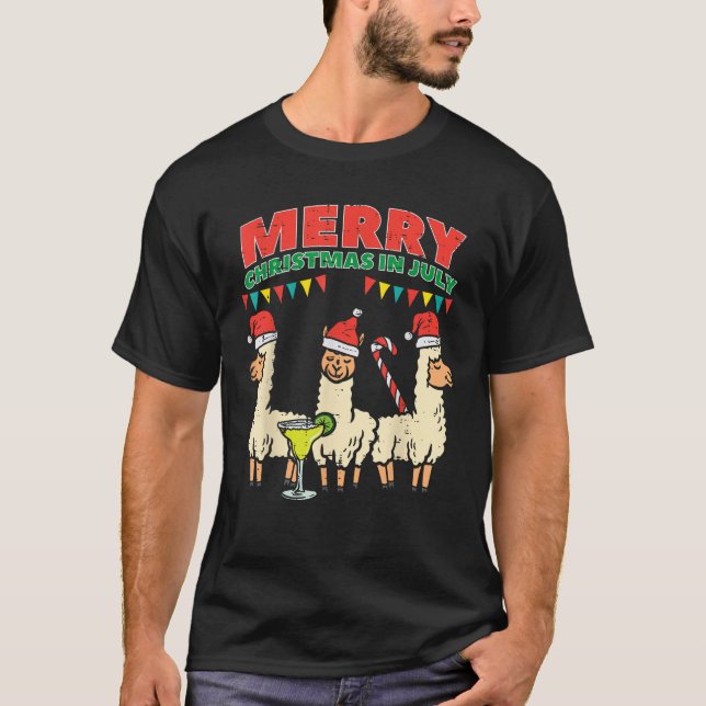 3 Llamas frohe Weihnachten im Juli Funny Summer Xm T-Shirt (Vorderseite)