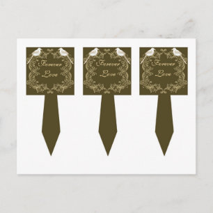 3 Love Birds Brown/Creme Wedding Cup Picks Postkarte