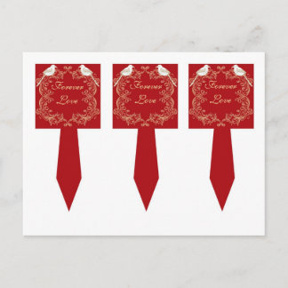 3 Love Birds Crimson/Creme Wedding Cup Picks Postkarte