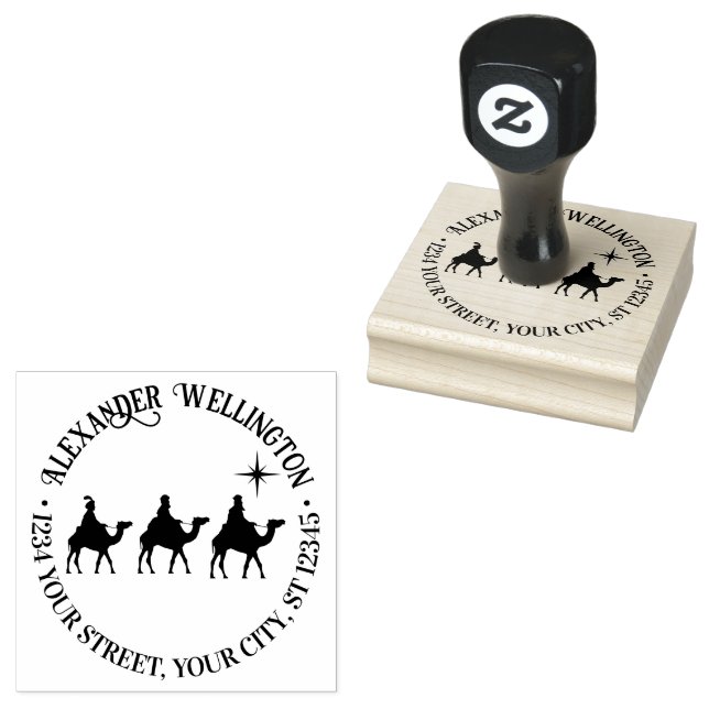 3 Magi Wisemen Kings, Star Round Name Anschrift Gummistempel (Stempel)