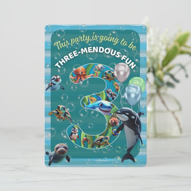 3-medous Day Rounded Corner Birthday Invitation Einladung (Stehend Vorderseite)