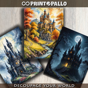 3 mittelalterliche Fantasy-Horror-Schlösser -  Geschenkpapier Set