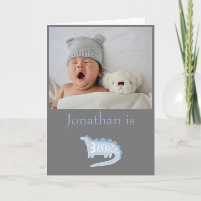 3 Monate Dinosaurier-Baby mit Foto Karte (Vorderseite)