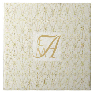 3 Monogram Art Deco Gold Cream New Deeds Deco Fliese