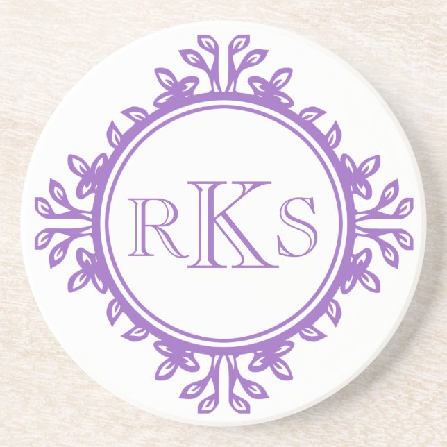 3 monogram royal letter purple violet leaf border untersetzer (Vorne)