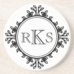 3 Monogramm königlicher Brief Schwarz-weiße Blattl Sandstein Untersetzer