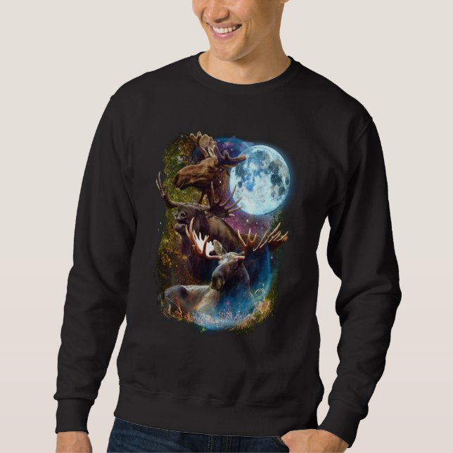 3 Moon Moose Deer Elk Animal Graphic Sweatshirt (Vorderseite)