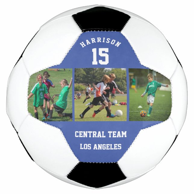 3 Name und Nummer des Fotocollage-Spielers Blau Fußball (Vorderseite)