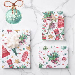 3 Namen, Rot & Grün 19x29 Weihnachten Geschenkpapier Set