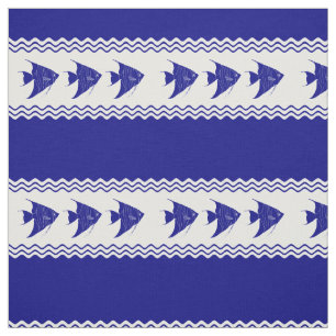 3 Navy Blau und Weiß Küste Muster Angelfish Stoff
