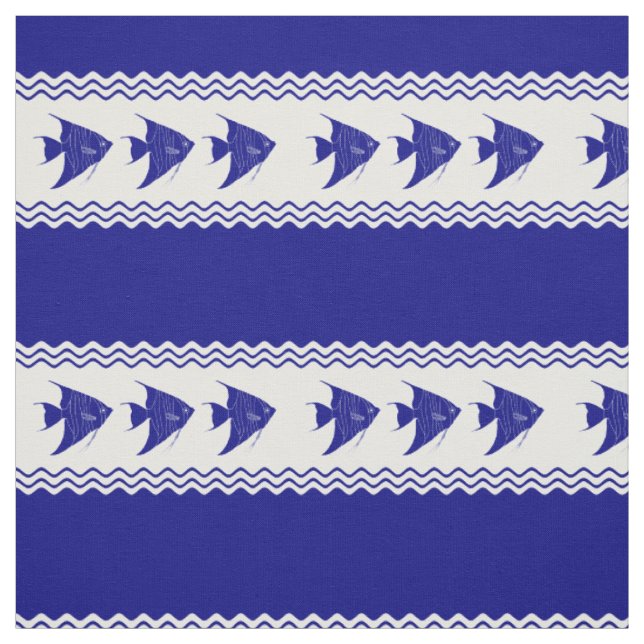 3 Navy Blau und Weiß Küste Muster Angelfish Stoff (Muster)