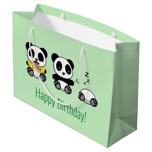 3 Niedliche kleine Pandas auf Green Große Geschenktüte (Rückseite Schrägansicht)