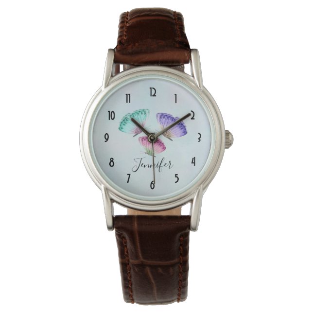 3 Niedliche Pastelfarben Wasserfarbenfrohe Schmett Armbanduhr (Vorderseite)