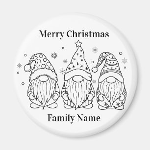 3 niedliche Weihnachts-Gnome Linienkunst Umriss Sc Magnet