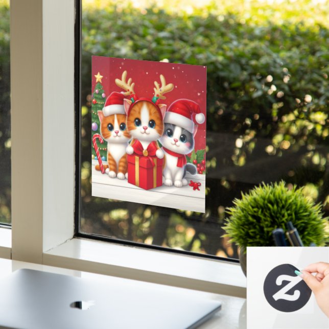 3 Niedliche Weihnachtskatzendarstellung Fensteraufkleber (Büro)