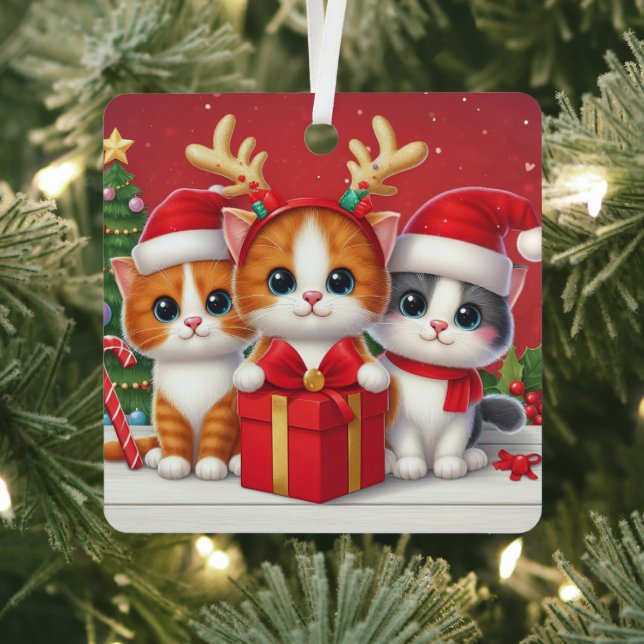 3 Niedliche Weihnachtskatzendarstellung Ornament Aus Metall (InSitu)