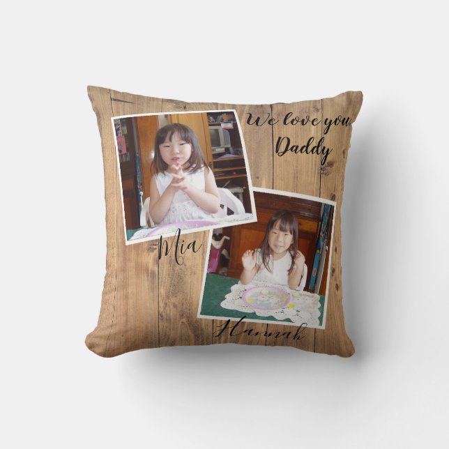 3 Of Your Favorite Photos on Rustic Wood   Kissen (Vorderseite)