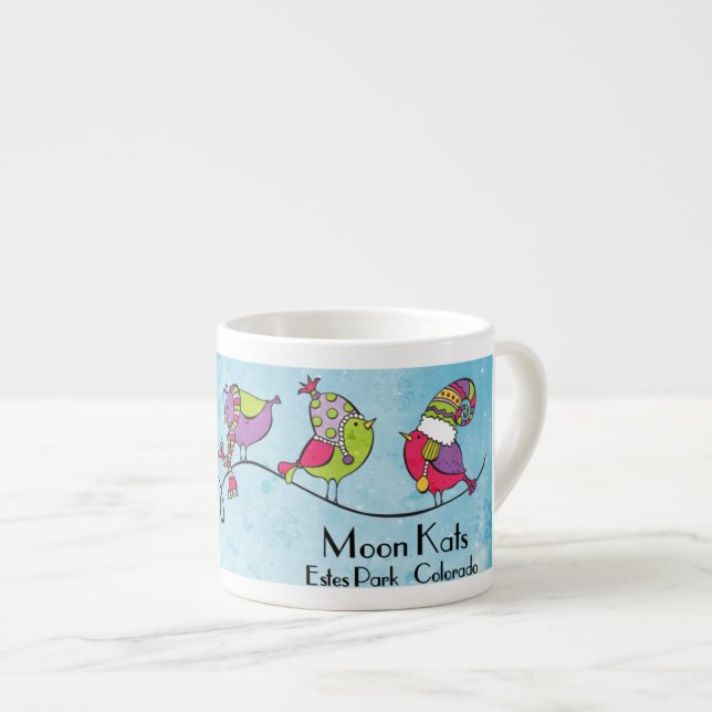 3 oiseaux sur une tasse de café express de branche (Devant droit)