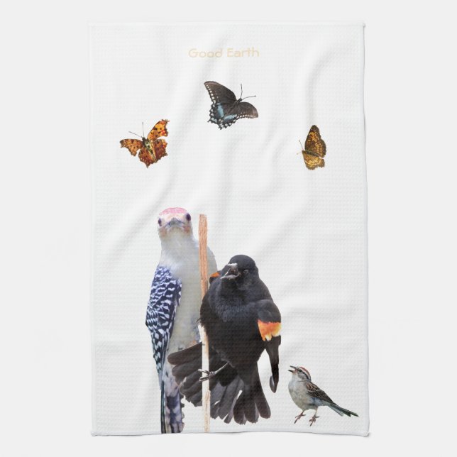 3-Östliche Vögel und 3-Schmetterlinge: Geschirrtuch (Vertikal)