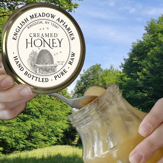 3 OZ CREAMED Honey Label Hand Flasche Roh Skep Runder Aufkleber (Von Creator hochgeladen)