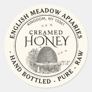 3 OZ CREAMED Honey Label Hand Flaschen Roh Runder Aufkleber