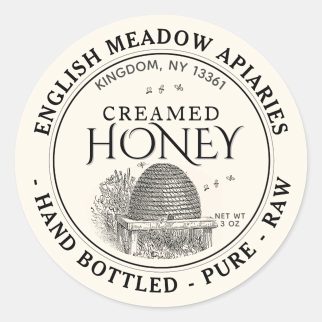 3 OZ CREAMED Honey Label Hand Flaschen Roh Runder Aufkleber (Vorderseite)