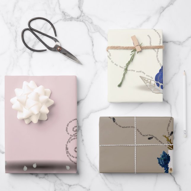 3 Ozeangedicht Blau Rosa Küstenthema Weihnachten Geschenkpapier Set (Vorderseite)