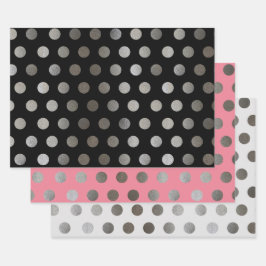 3 Packung: Silver Glitzer Dots Black, Pink & Gray Geschenkpapier Set