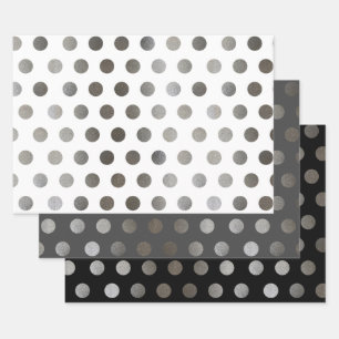 3 Packung: Silver Glitzer Dots Schwarz, Weiß und G Geschenkpapier Set